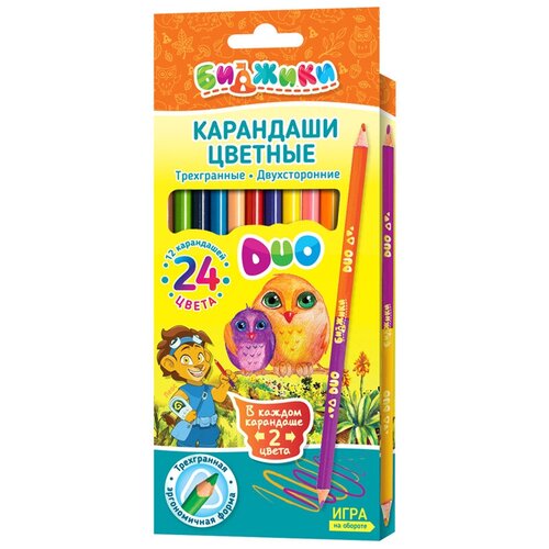 Купить БИДЖИКИ Карандаши цветные двусторонние Duo, 12 штук, 24 цвета (KTSB12C 8836)