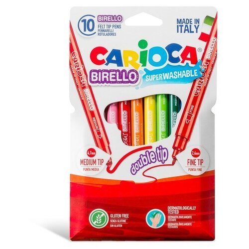 фото Carioca фломастеры 10 цветов двусторонние carioca "birello" 2.6/4.7 мм, смываемые, картон, европодвес