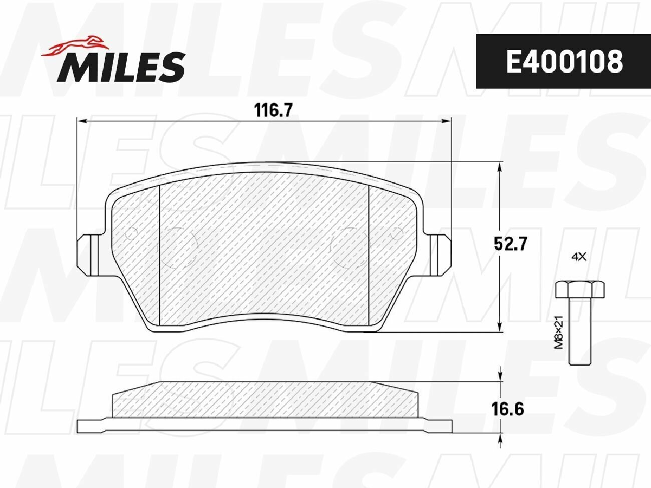 Тормозные колодки передние MILES E400108 для а/м Lada Largus, Vesta, Nissan Note, Almera G15