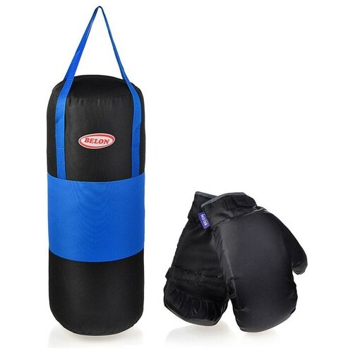 фото Набор для бокса: груша 60х25см с перчатками. цвет синий+черный, ткань "оксфорд" belon