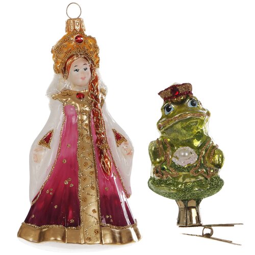фото Набор елочных игрушек irena co царевна и лягушка 62130, красный/зеленый/золотой, 2 шт.