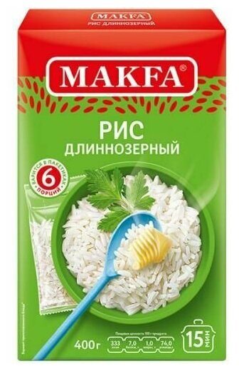 Makfa Крупа Рис длиннозерный шлифованный, 400 г - фотография № 1