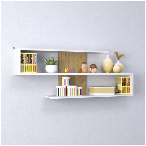 Полка настенная Velardy Infinity 120x45x20см белыйдуб крафт золотой 2199₽