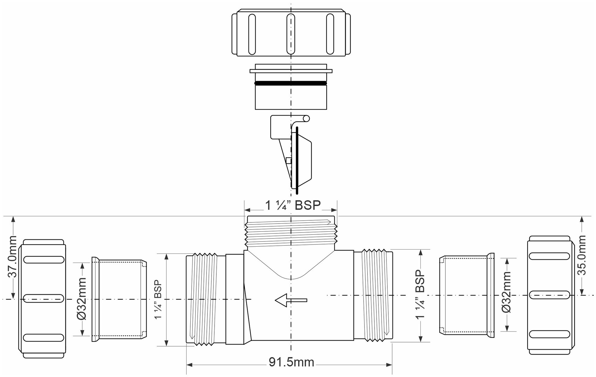 Обратный клапан компрессионное соединение 32мм McAlpine S28-NRV-32