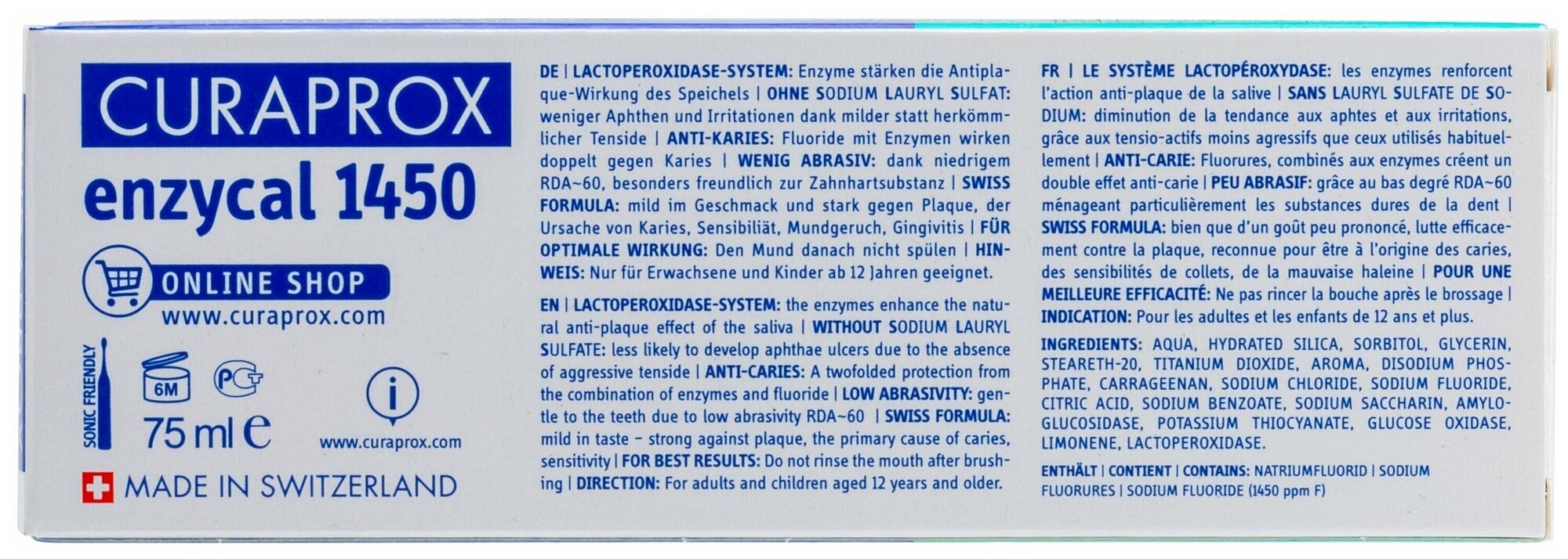 Зубная паста CURAPROX Enzycal 1450, 75ml, 1450 ppm