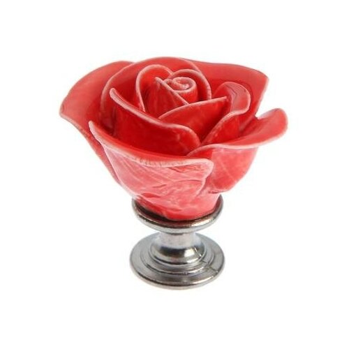 Ручка кнопка, “Роза” керамическая, цвет караловый, основание цинк (4шт.)