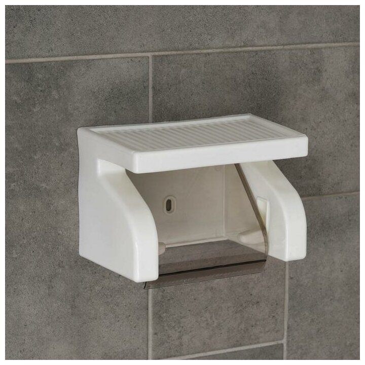Держатель для туалетной бумаги с полочкой, 18х11,5х12 см, цвет белый