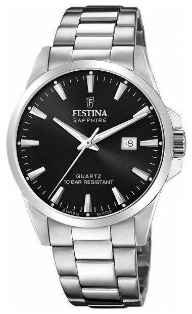 Наручные часы FESTINA Swiss Made, черный, серебряный