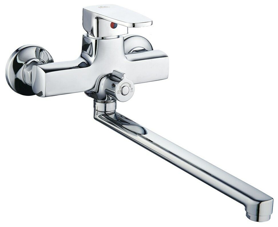 фото Смеситель для ванны с плоским изливом (40 см) и переключателем для душа