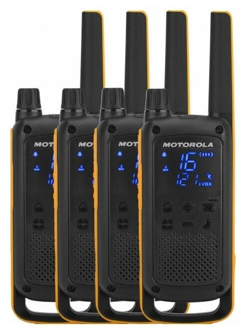 Комплект раций Motorola Talkabout T82 EXTREME QUAD 16кан. до 10км компл.:4шт аккум. черный/оранжевый - фото №12