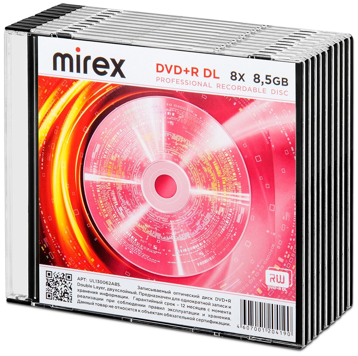 Диск Mirex DVD+R DL 8,5Gb 8x slim, упаковка 10 шт.