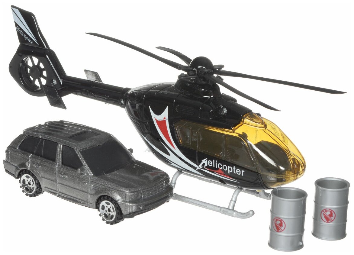 Big Motors Игровой набор Вертолет и машина цвет черный серый