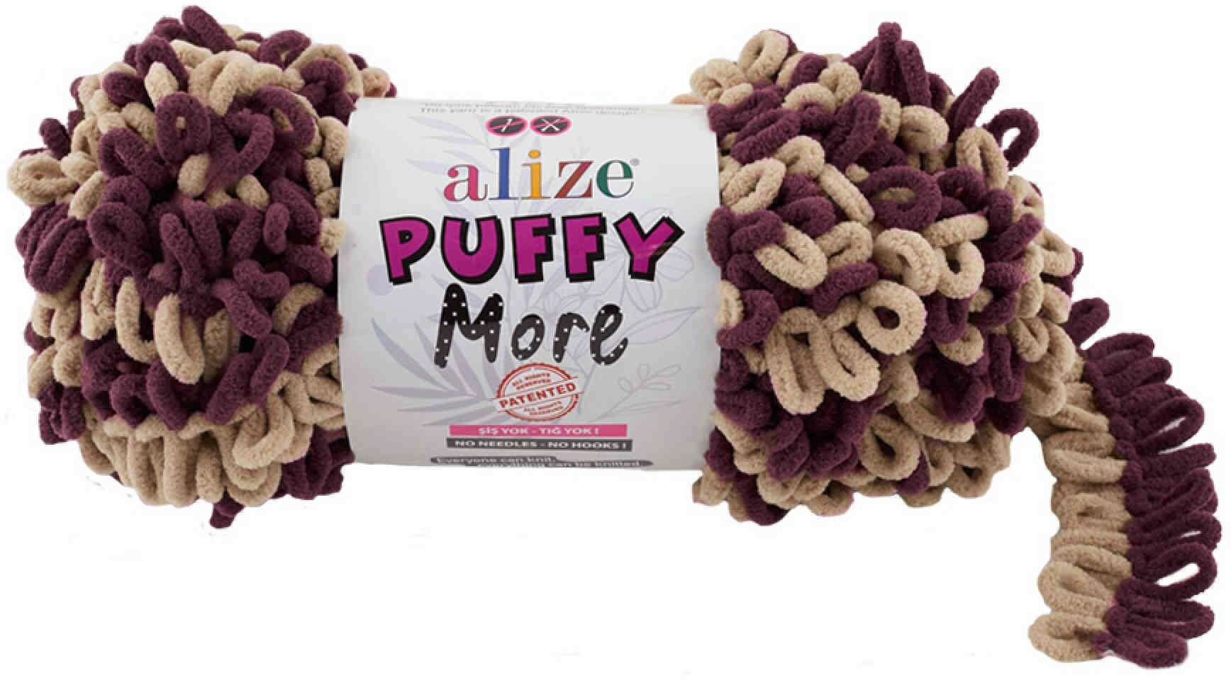 Пряжа Alize Puffy More бежевый-фиолетовый (6296), 100%микрополиэстер, 11,5м, 150г, 1шт