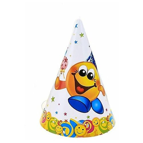 фото Бумажные колпаки «смайл», набор 6 шт., 16 см mikimarket