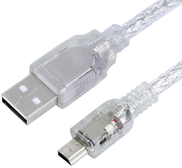 Greenconnect Кабель 1.5m USB 2.0, AM/mini 5P, прозрачный, ферритовое кольцо, 28/28 AWG, экран, армированный, морозостойкий, GCR-UM1M5P-BB2S-1.5m, экран, армированный, морозостойкий Greenconnect USB 2.0 Type-AM - miniUSB 1.5м (GCR-UM1M5P-BB2SF-1.5m)