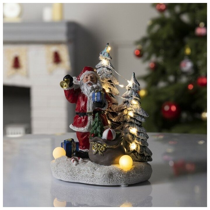 Luazon Lighting Светодиодная фигура «Дед Мороз» 12.5 × 19 × 9 см, керамика, батарейки АААх3 (не в комплекте), свечение тёплое белое