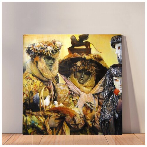 фото Картина "венецианские маски", 35x35 см, картина на холсте на деревянном подрамнике с настенным креплением вау холст