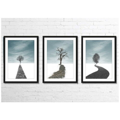 фото Набор из интерьерных постеров (картин) в раме на холсте 35x48, "путь", 3 шт. картины на холсте / картина цветы в раме на стену / картина для дома и офиса картинная мануфактура