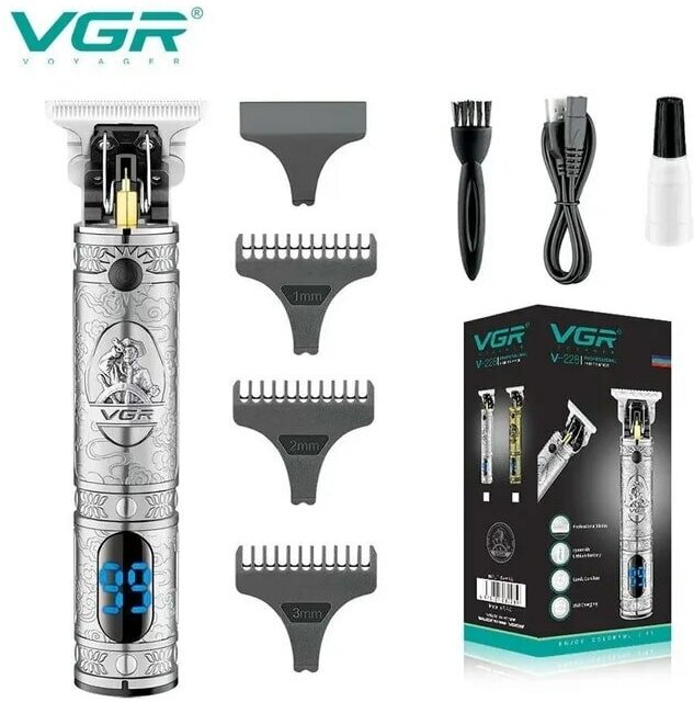 Триммер для волос/ машинка для стрижки бороды и усов V228IPRO/электрическая беспроводная/цифровой дисплей/серебро