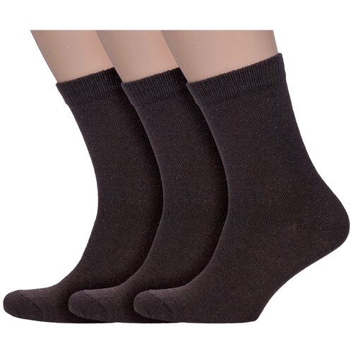 фото Комплект из 3 пар мужских теплых носков hobby line темно-коричневые, размер 43-46