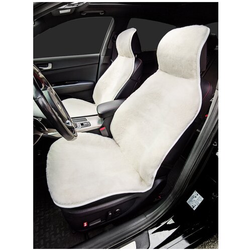 Меховые накидки на сиденье автомобиля / Комплект на передние сиденья / Овечья шерсть / Силиконовый подклад / Белые 2 шт