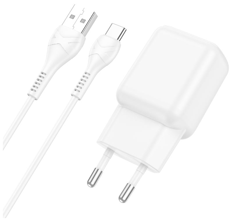Сетевое зарядное устройство Hoco C96A, 1 USB, 2.1 А, кабель Type-C-USB, 1 м, белое