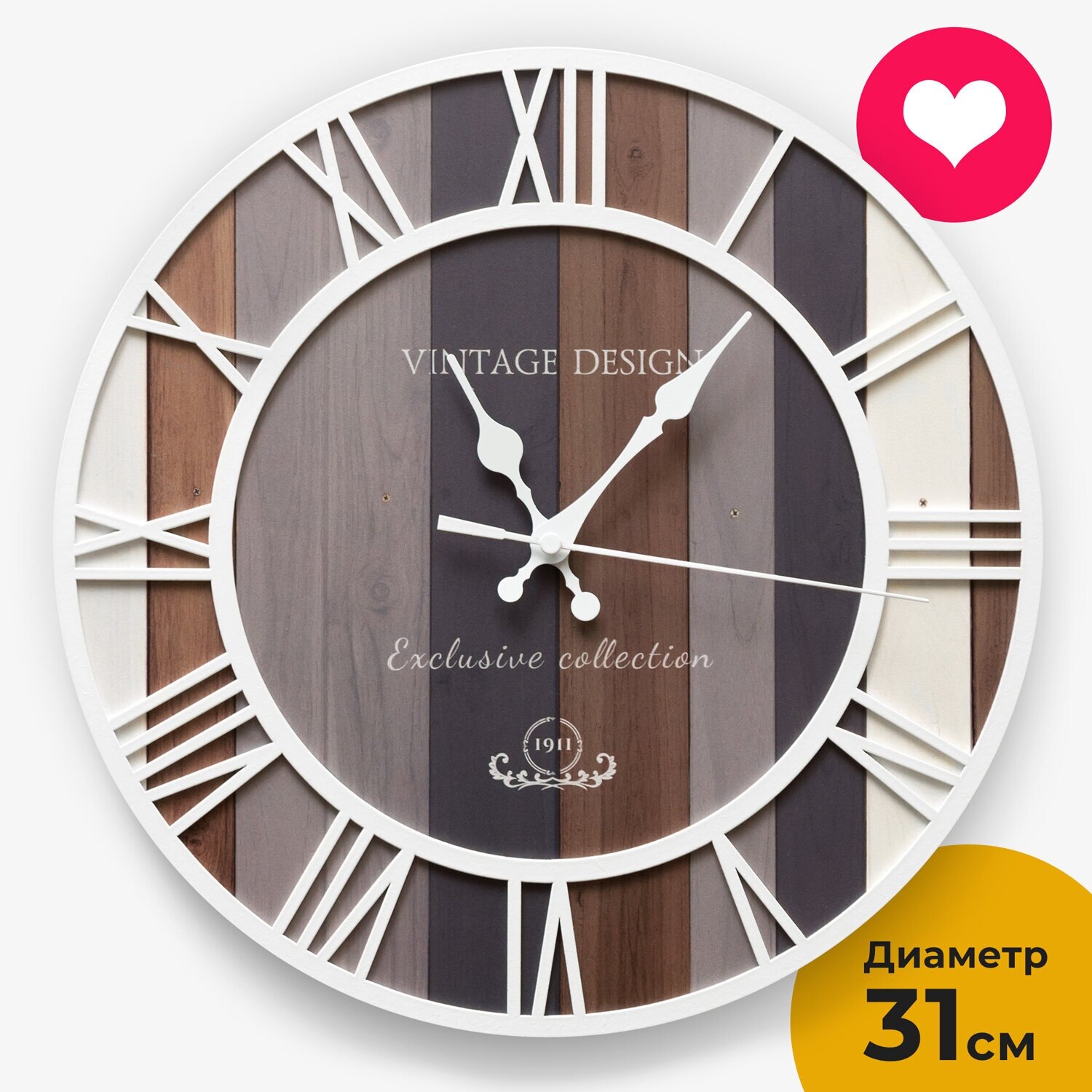 Часы настенные интерьерные бесшумные деревянные VINTAGE DESIGN фотопечатью, 31 см 3D Decor