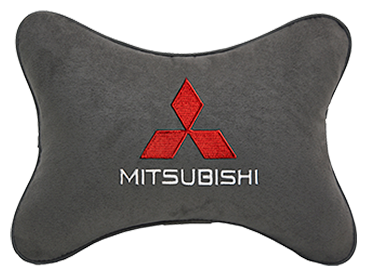 Подушка на подголовник алькантара D.Grey с логотипом автомобиля Mitsubishi