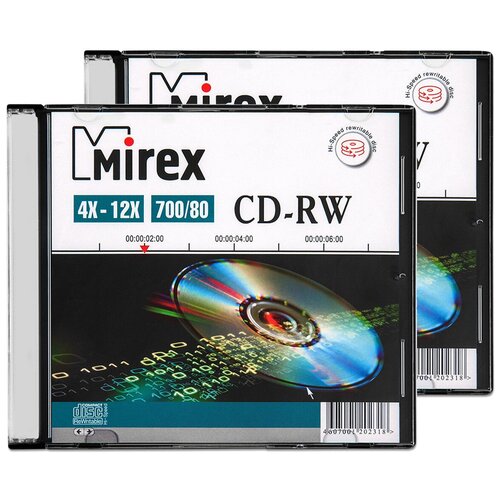 перезаписываемый диск cd rw mirex 700mb 12x slim box 1 шт Перезаписываемый диск CD-RW Mirex 700Mb 12x slim box, упаковка 2 шт.