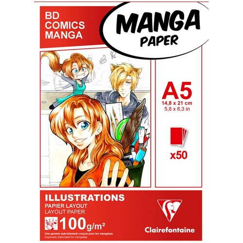Скетчбук для маркеров 50л. А5, на склейке Clairefontaine «Manga Illustrations», 100 г/м2 скетчбук manga для создания твоих историй оригинальный формат манги
