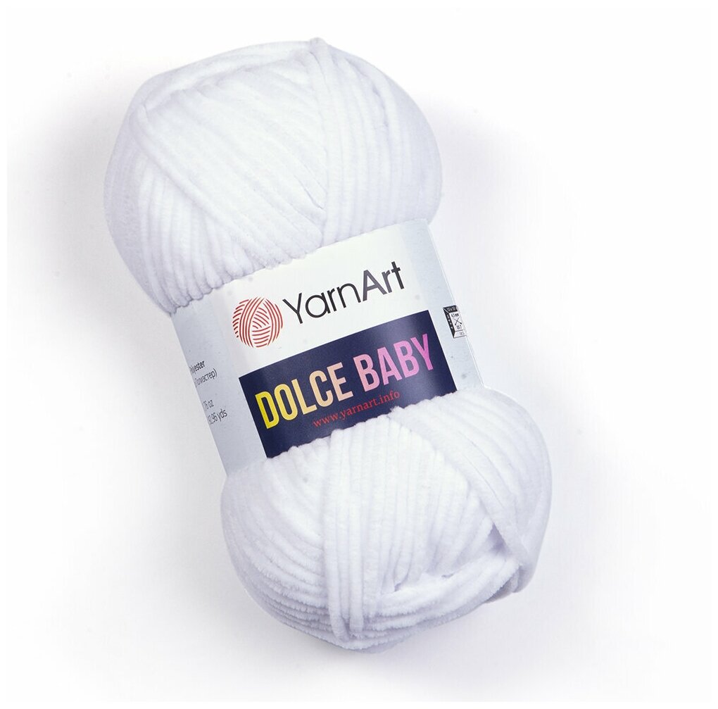 Пряжа для вязания YarnArt Dolce Baby (ЯрнАрт Дольче Беби) - 2 мотка 741 белый, фантазийная, велюровая для игрушек 100% микрополиэстер 85м/502