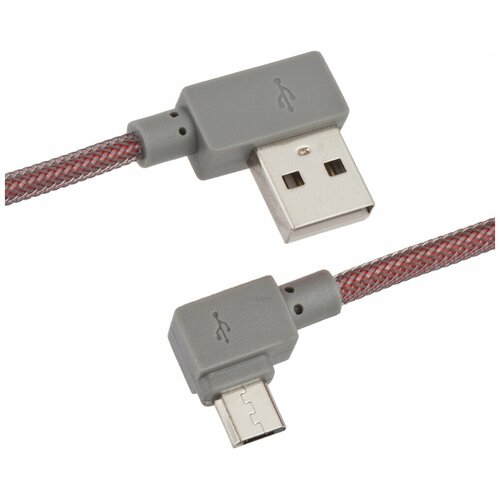 USB кабель "LP" Micro USB Г-коннектор оплетка леска (красный/блистер)