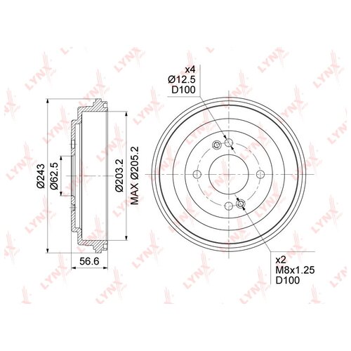 Барабан тормозной зад правлев lynxauto BM1069 2992₽