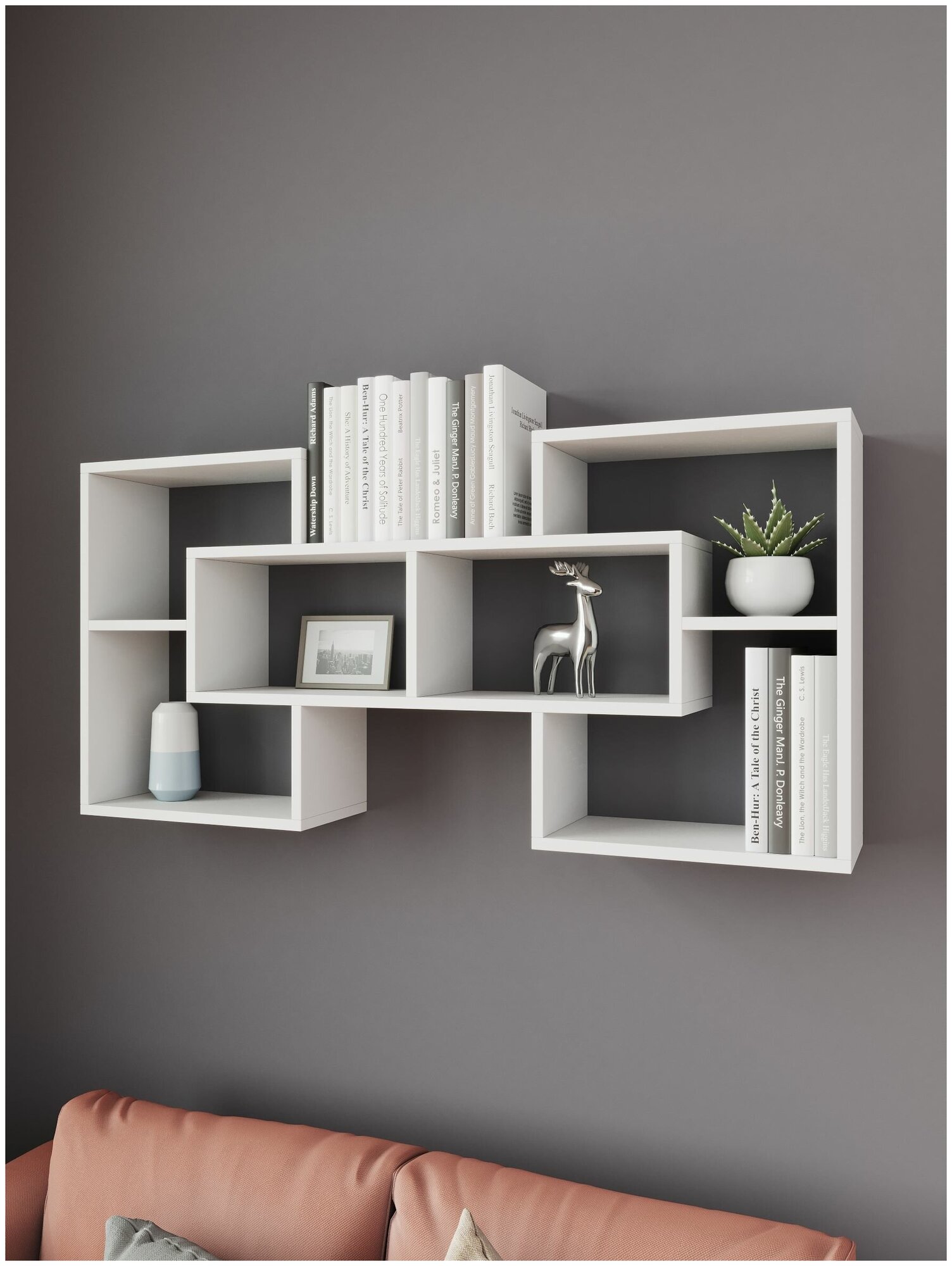 фото Полка настенная навесная белая для комнаты полочка для книг , atta mebel, 115,2 х 55 х 22 см, 1 шт.