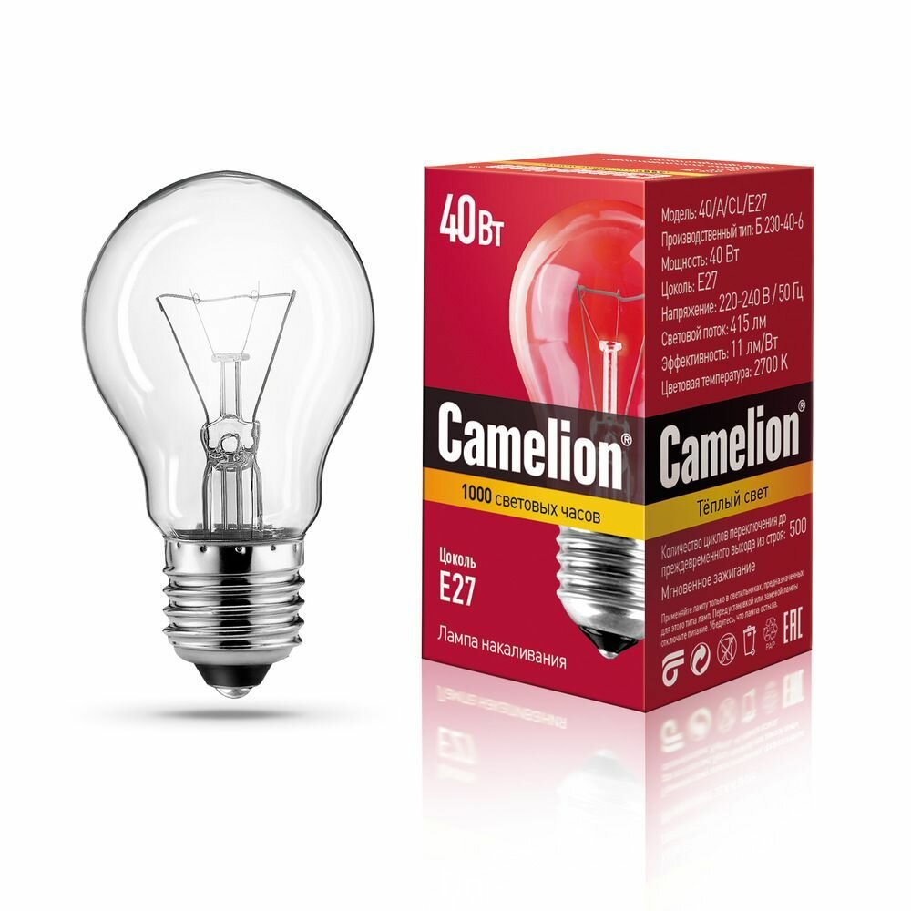 Лампа накаливания CAMELION (7276) 40/A/CL/E27