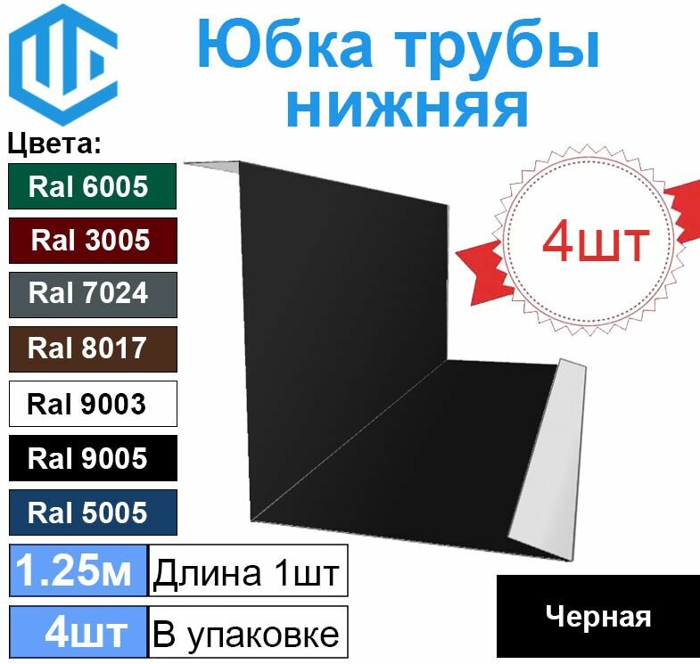 Фартук примыкания для обхода печной трубы. Юбка Черная (4шт)