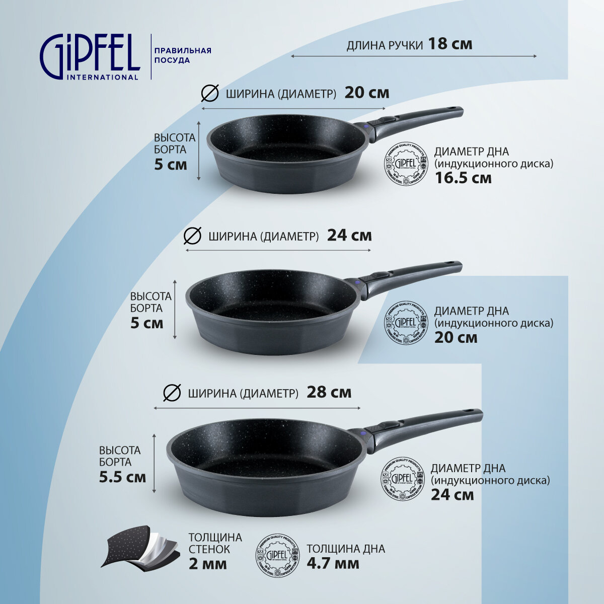 Набор сковородок GIPFEL 1480 PROOFET 20/24/28см