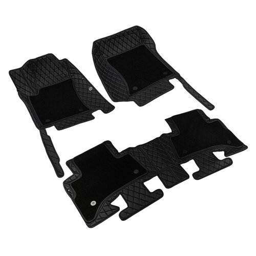 Коврики для Порш Панамера (2013-2024). Автоковрики, полики Porsche Panamera, экокожа со съемным текстилем 3D/5D, Черный