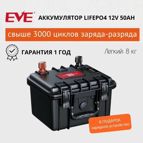 Тяговый аккумулятор LiFePO4 12V 50Ah (12В 50Ач) литий-железо-фосфатный аккумулятор для лодочного мотора, для солнечных батарей АКБ