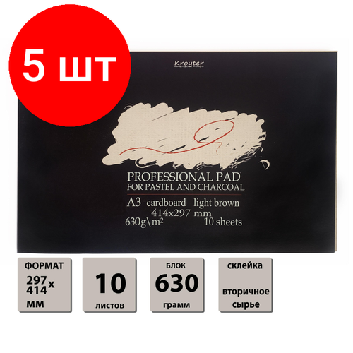 Комплект 5 штук, Альбом для пастели Kroyter А3.10л, бл. карт.630 г,05640