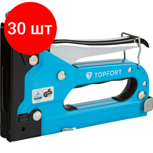 Комплект 30 штук, Степлер цельнометаллический TOPFORT с регулировкой силы удара, по металлу