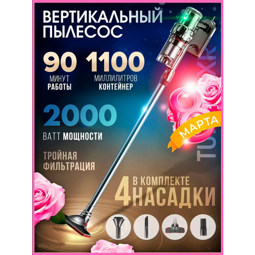 Беспроводной Пылесос вертикальный ручной с контейнером для уборки дома офиса телескопическая труба с защитой от перегрева2000ВТ 8333₽