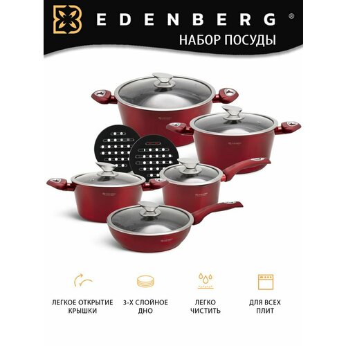 Набор посуды Edenberg 12 предметов, красный