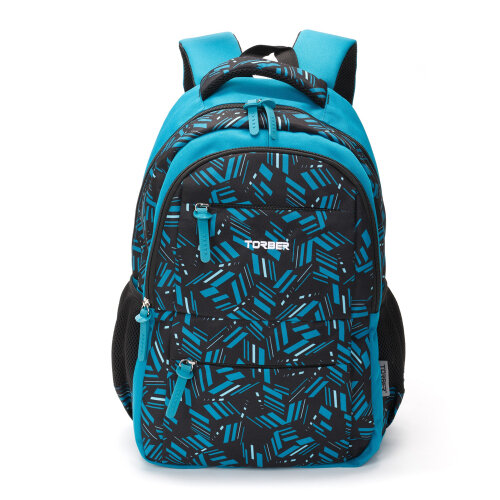 Школьный рюкзак TORBER CLASS X T2602-BLU-P голубой с орнаментом, полиэстер, 45х30х18 см, 17 л + Пенал в подарок!
