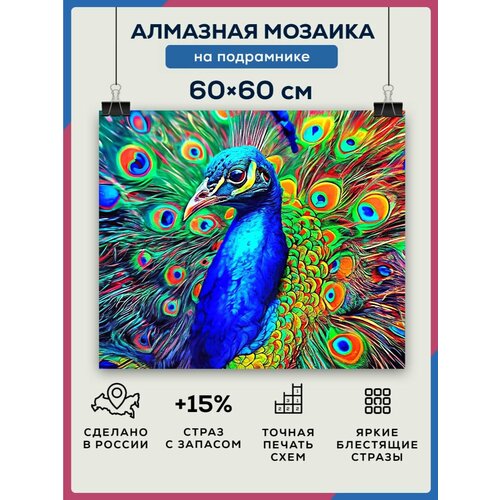 Алмазная мозаика 60x60 Павлин на подрамнике алмазная мозаика 60x60 замок на подрамнике