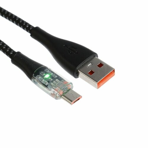 Кабель 2 А MicroUSB - USB прозрачный оплётка нейлон 1 м чёрный 397₽