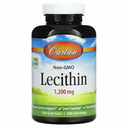 Carlson, Lecithin, Лецитин без ГМО 1200 мг, 100 мягких таблеток