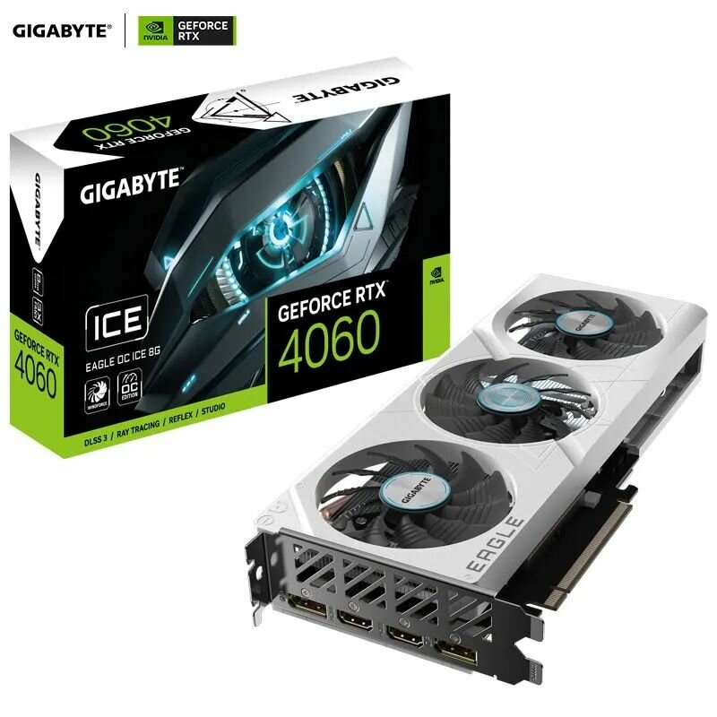 Видеокарта GIGABYTE GeForce RTX 4060 Eagle OC Ice 8Gb (GV-N4060EAGLEOC ICE-8GD)