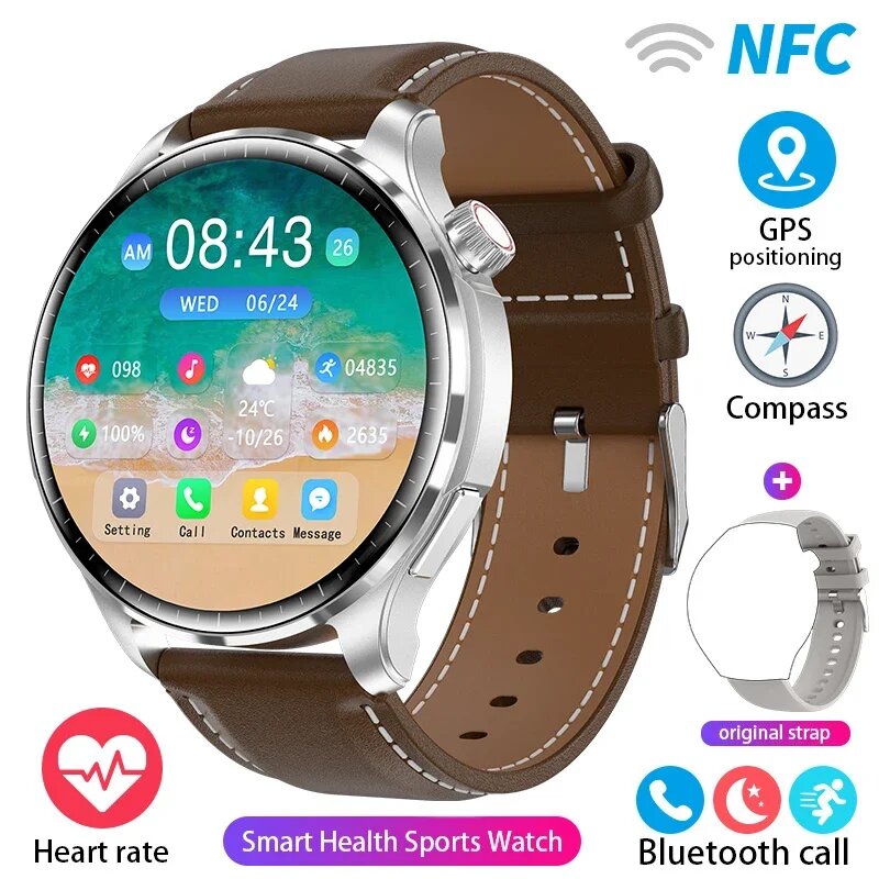 Мужские смарт-часы Huawei GT5 Pro Max с AMOLED экраном, GPS, спортивные часы с трекером, цвет в ассортименте, brown leather 1, GT5 PRO MAX