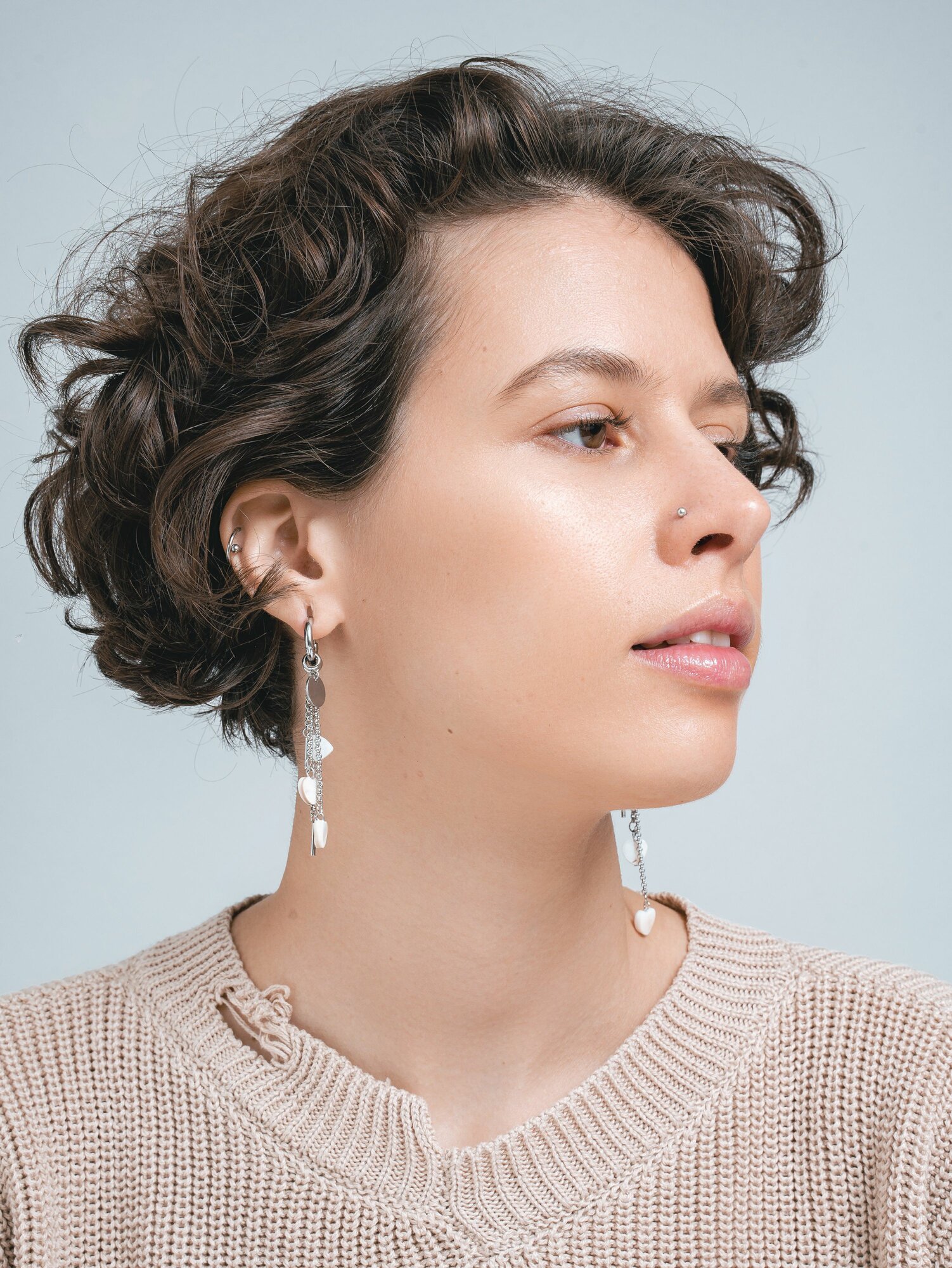 Серьги ДУША_BRAND, перламутр, размер 70 мм, серебристый — фото 1